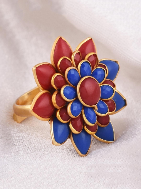 

Tistabene Gold Toned Blue & Maroon Stone Studded Pacchi Handcrafted Cocktail Ring