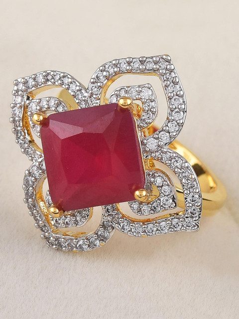 

Tistabene Gold-Toned & White AD-Studded Cocktail Finger Ring