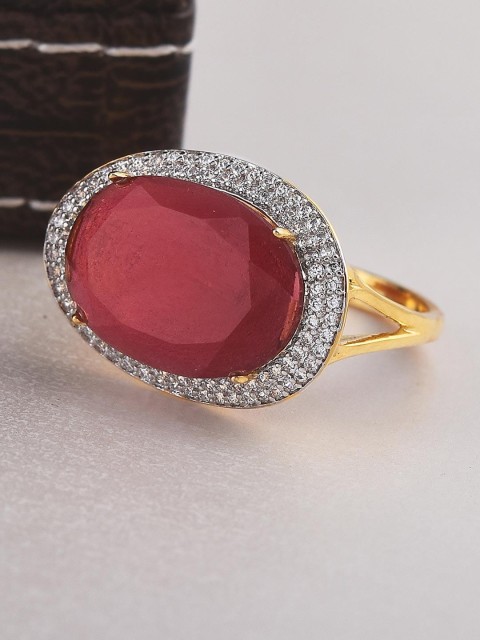 

Tistabene Gold-Toned & Red Stone-Studded Contemporary Cocktail Finger Ring