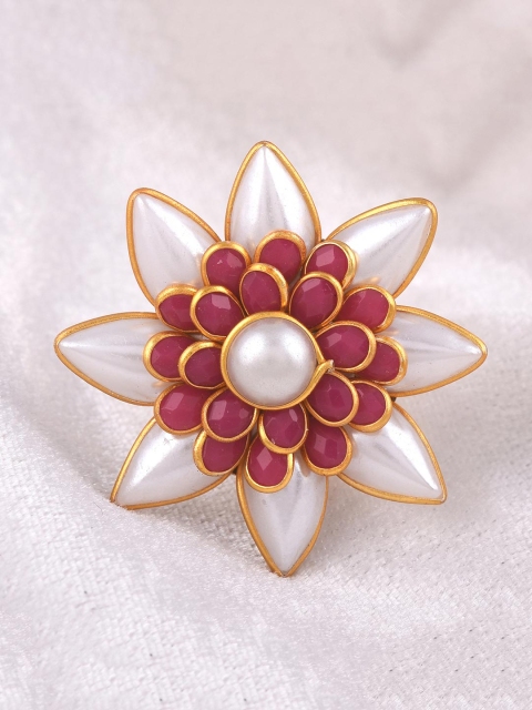 

Tistabene Gold-Toned White & Pink Stone-Studded Handcrafted Finger Ring