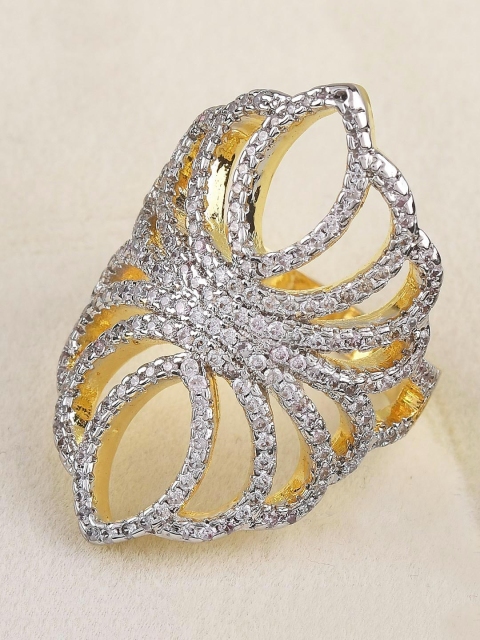 

Tistabene Gold-Toned & White Contemporary International Faux Diamonds Cluster Ring