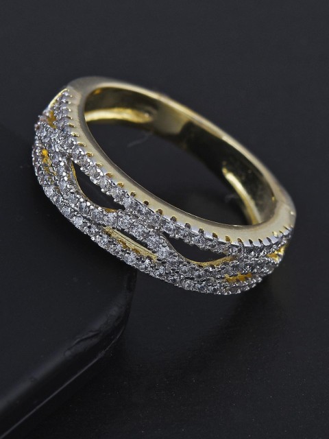 

Tistabene Gold-Toned & White Stone-Studded Contemporary Band Finger Ring
