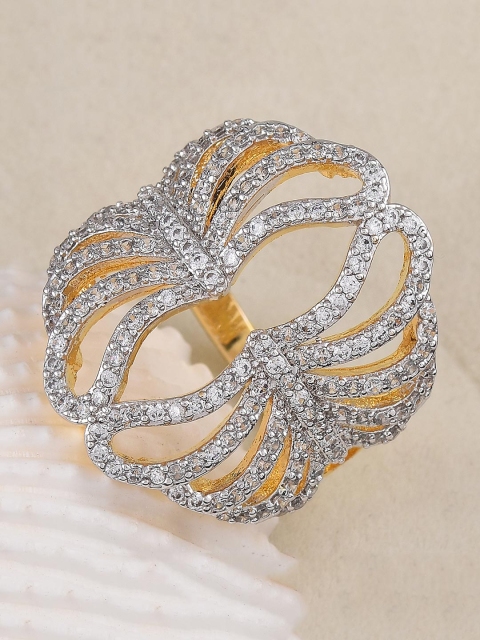 

Tistabene Gold Toned & White Contemporary International Diamonds Cocktail Ring
