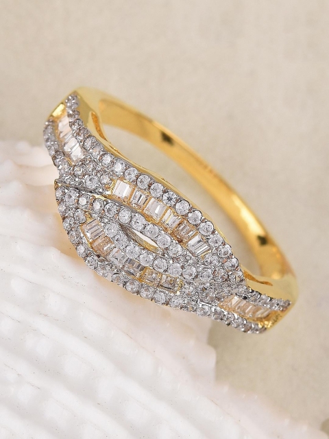 

Tistabene Gold-Toned & White Stone-Studded Floral Traditional Modern Casual Ring