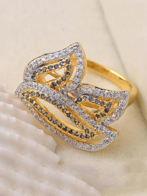 

Tistabene Gold-Toned White & Blue Stone-Studded Finger Ring