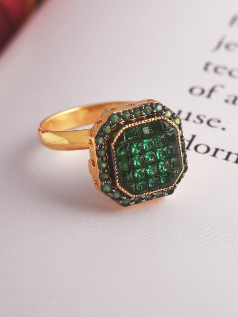 

Tistabene Gold-Toned & Green Stone-Studded Cocktail Finger Ring
