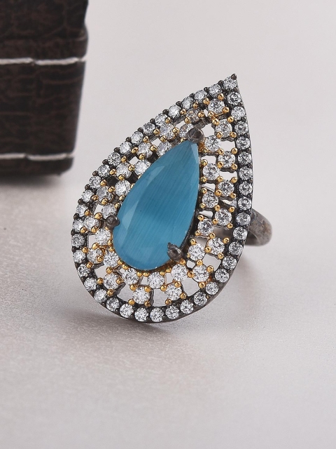 

Tistabene Silver-Toned & Blue Stone-Studded Cocktail Finger Ring