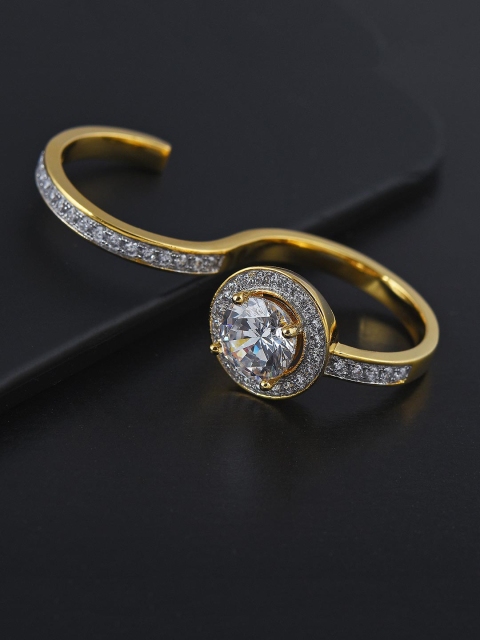 

Tistabene Gold Toned & Whited Gold Plated Studded Two Finger Ring
