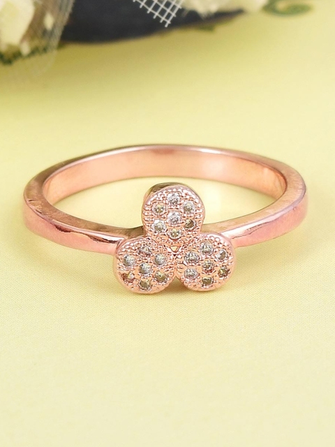 

Tistabene Rose Gold-Plated White Stone Studded Finger Ring