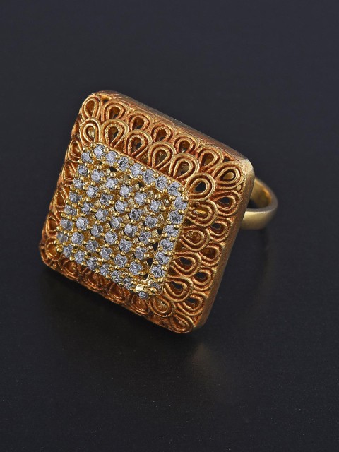

Tistabene Gold-Toned White Stone-Studded Floral Antique Cocktail Ring