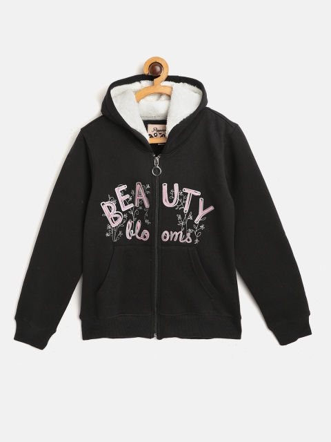 

Peppermint Girls Black Printed Hooded Sweatshirt