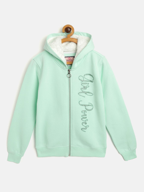 

Peppermint Girls Mint Green Printed Hooded Sweatshirt