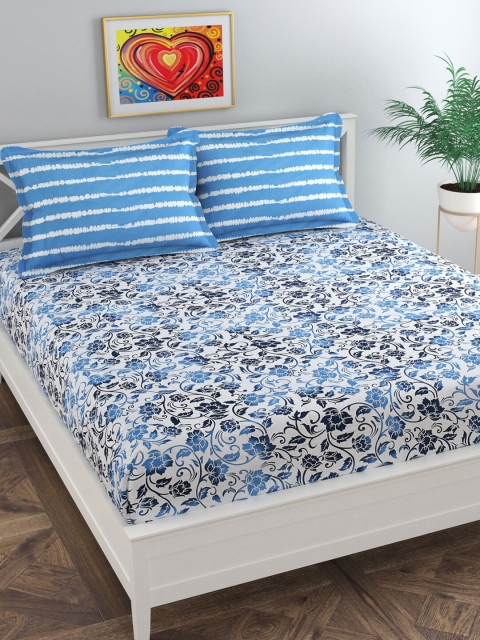 

Florida Blue & White Floral Printed 180 TC King Bedsheet With 2 Pillow Covers
