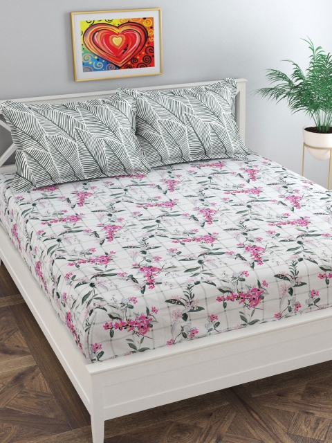 

Florida Pink Floral Printed 180 TC King Bedsheet with 2 Pillow Covers