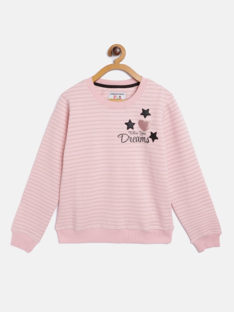 

Peppermint Girls Pink & Golden Striped Sweatshirt with Applique Detail