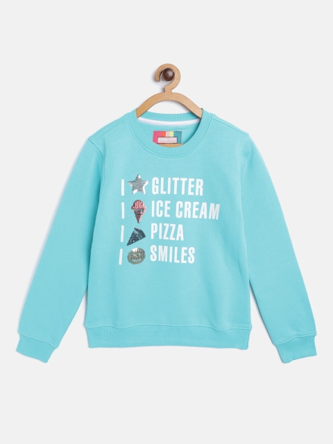 

Peppermint Girls Turquoise Blue & White Typography Print Sweatshirt with Sequined Detail