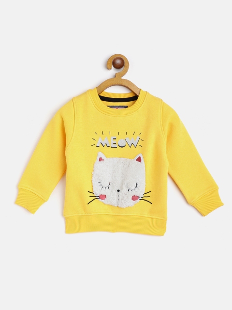

Peppermint Girls Mustard Yellow & White Printed & Fuzzy Cat Applique Sweatshirt