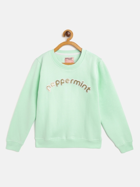 

Peppermint Girls Mint Green & Golden Brand Logo Sequinned Applique Sweatshirt