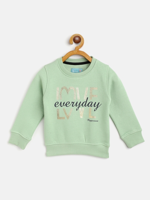 

Peppermint Girls Pistachio Green & Golden Printed Sweatshirt