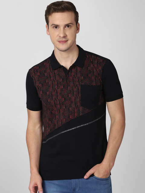 

Peter England Casuals Men Black & Red 5 Printed Polo Collar Pockets Slim Fit T-shirt