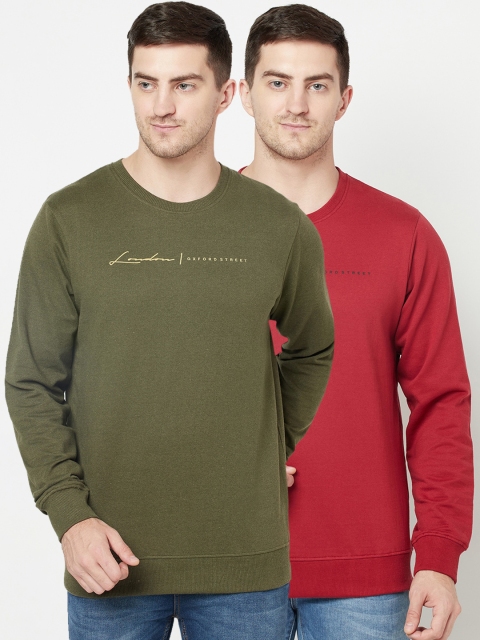 

ELEGANCE Set-2 Men Olive& Red Sweatshirt