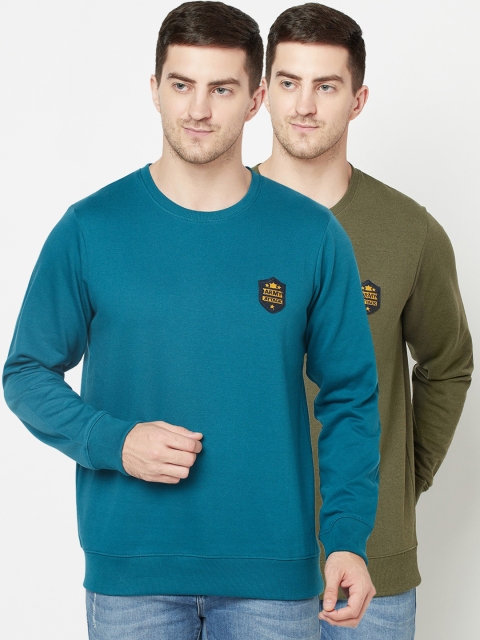 

ELEGANCE Men Pack Of 2 Teal Blue & Olive Green Sweatshirt