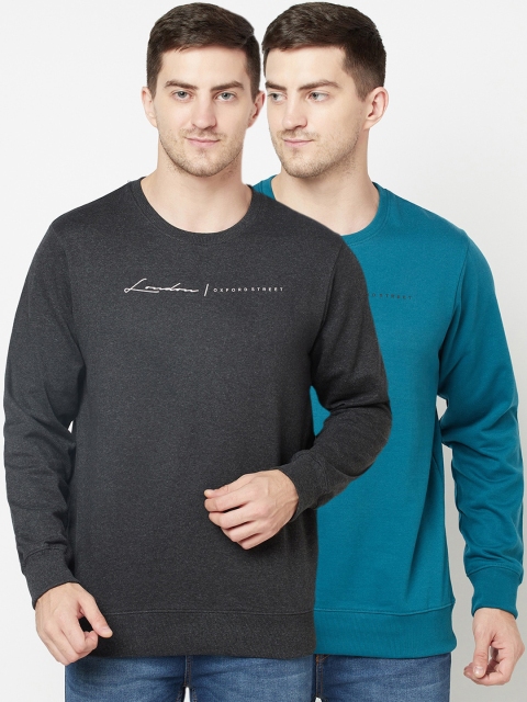 

ELEGANCE Men Pack Of 2 Grey & Teal Blue Sweatshirt