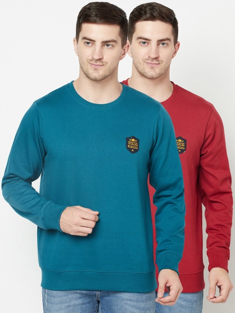 

ELEGANCE Men Pack of 2 Red & Teal Sweatshirts