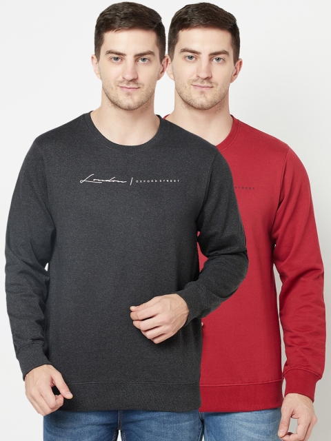 

ELEGANCE Men Red & Black Pack Of 2 Printed Sweatshirt