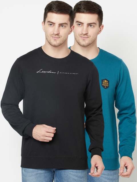

ELEGANCE Set-2 Men Teal& Black Sweatshirt