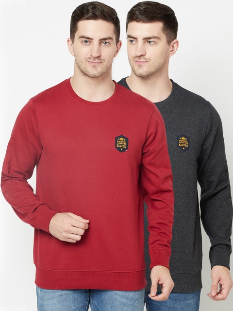 

ELEGANCE Men Pack of 2 Red & Charcoal Grey Sweatshirts