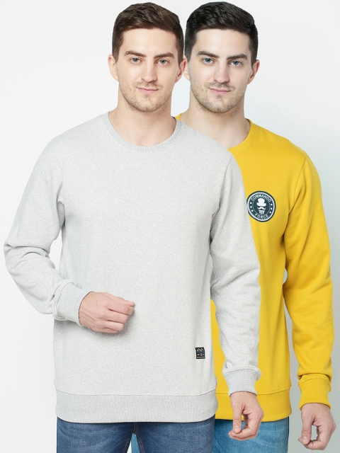 

ELEGANCE Men Pack Of 2 Grey & Mustard Yellow Sweatshirt