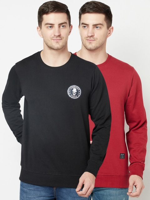 

ELEGANCE Men Olive Green & Red Pack Of 2 Sweatshirt