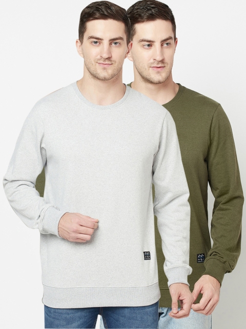 

ELEGANCE Men Pack of 2 Grey & Olive Green Sweatshirts