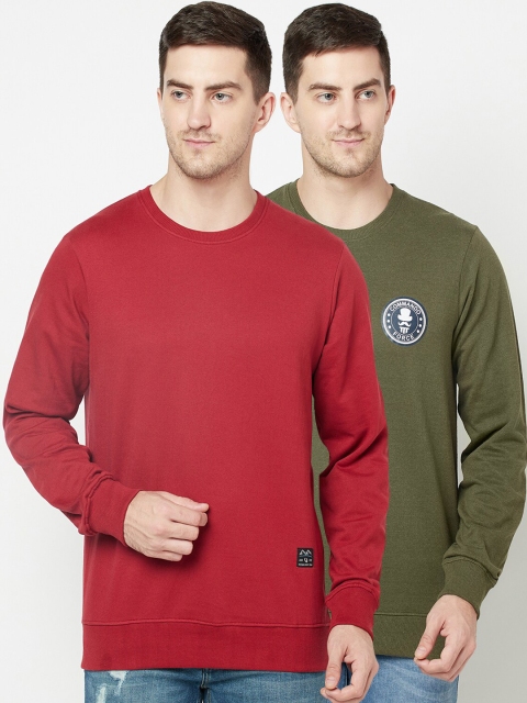 

ELEGANCE Set-2 Men Red& Olive Sweatshirt