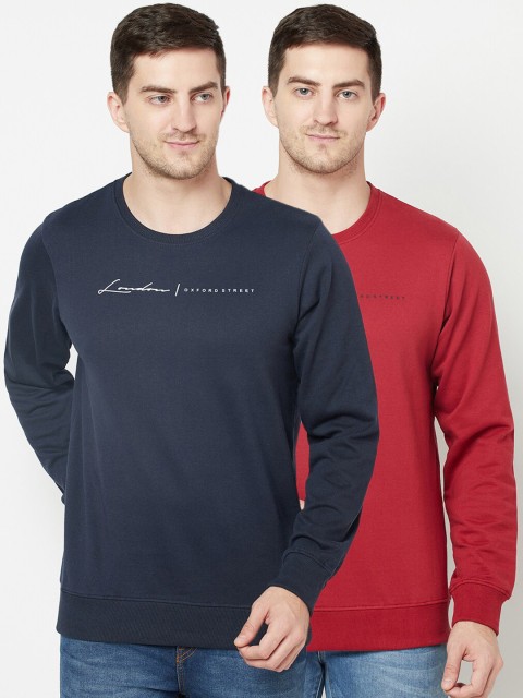 

ELEGANCE Men Pack Of 2 Navy Blue & Red Sweatshirts