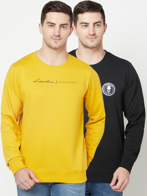 

ELEGANCE Men Pack of 2 Mustard Yellow & Black Sweatshirts