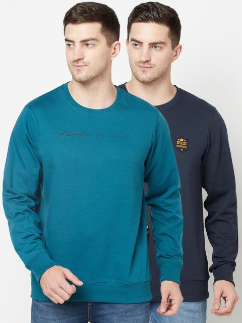 

ELEGANCE Men Navy Blue & Teal Pack Of 2 Sweatshirt