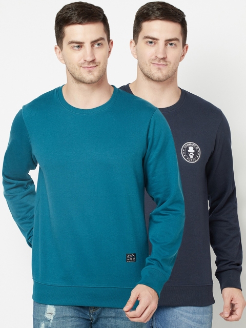 

ELEGANCE Men Teal & Navy Blue Pack Of 2 Solid Sweatshirt