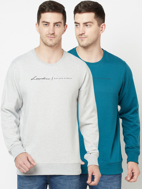 

ELEGANCE Men Pack Of 2 Grey & Teal Blue Sweatshirt