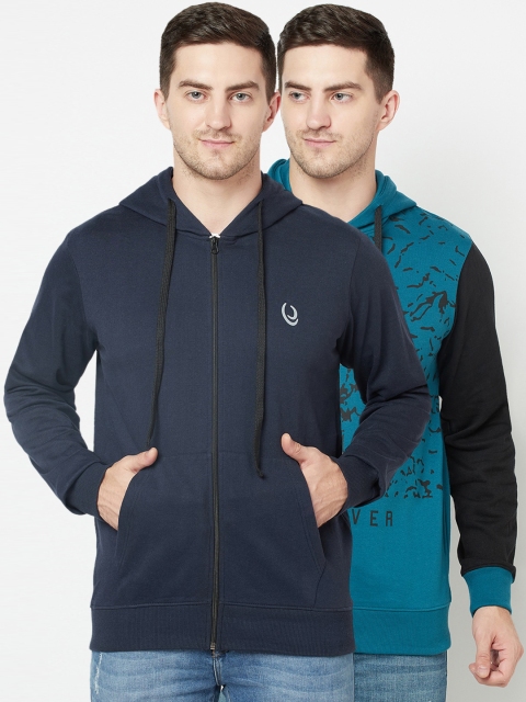 

ELEGANCE Men Pack Of 2 Navy Blue & Teal Blue Sweatshirts