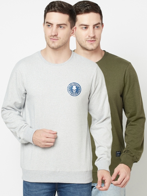 

ELEGANCE Men Pack of 2 Grey & Olive Green Sweatshirts