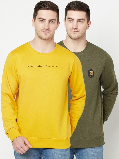 

ELEGANCE Men Mustard & Olive Green Pack Of 2 Printed Sweatshirt