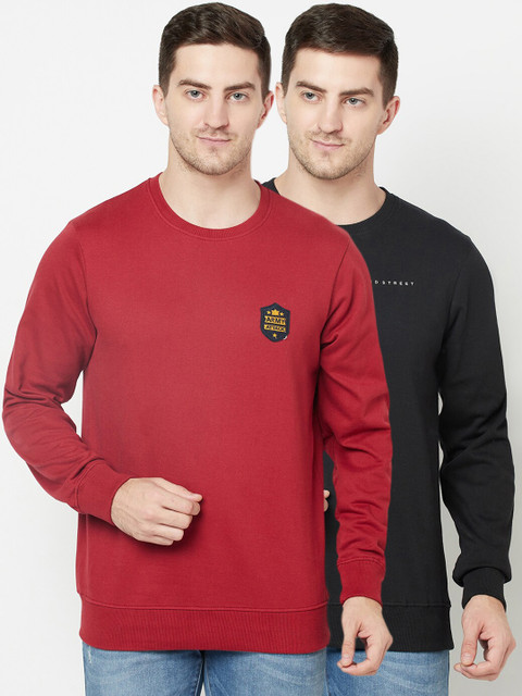 

ELEGANCE Men Pack Of 2 Red & Black Sweatshirt