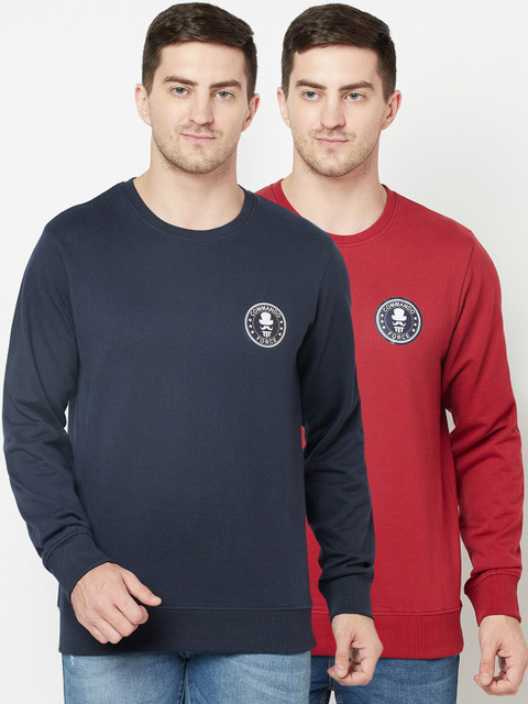 

ELEGANCE Men Pack Of 2 Navy Blue & Red Sweatshirts