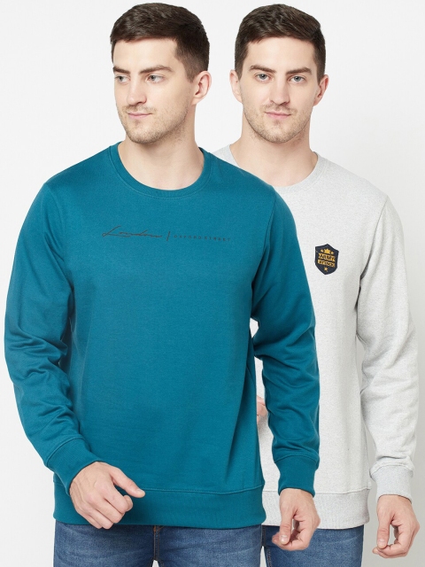 

ELEGANCE Men Pack of 2 Grey & Teal Sweatshirts