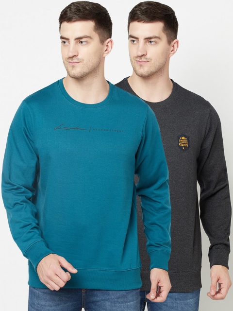

ELEGANCE Men Pack Of 2 Teal Blue & Charcoal Sweatshirts