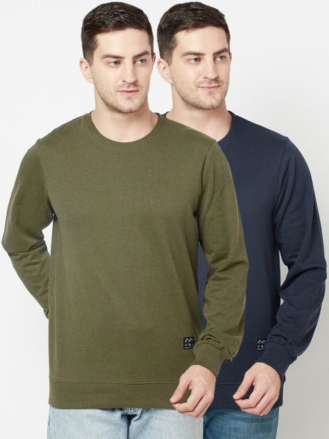 

ELEGANCE Men Pack of 2 Olive Green & Navy Blue Sweatshirts