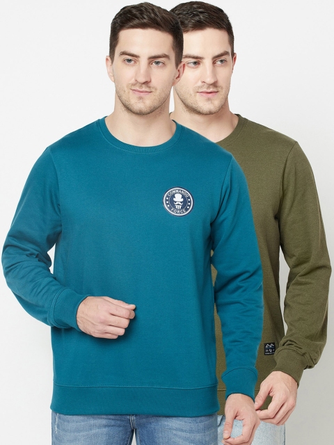 

ELEGANCE Men Teal & Olive Green Pack Of 2 Sweatshirt