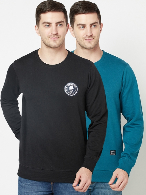 

ELEGANCE Men Pack Of 2 Black & Teal Blue Sweatshirts